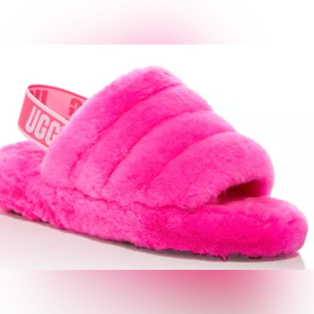 UGG Women's Fluff Yeah Shearling Slingback Slippers, Size 6, Hot Pink or Fuschia